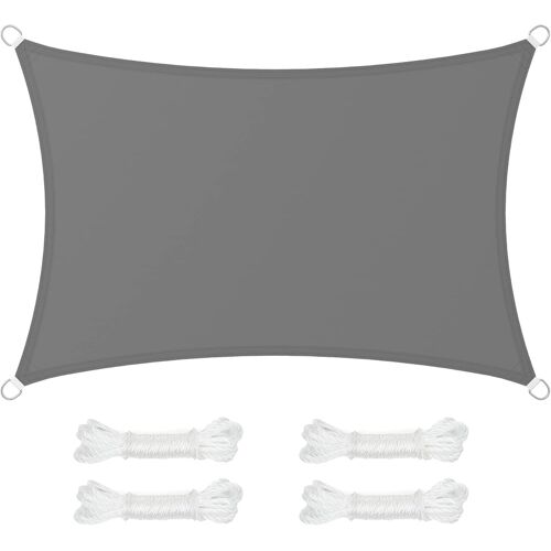 Voile D'ombrage 2 X 3 M, Hydrofuge Colonne D'eau De 665 Mm, Polyester Anti-Déchirure, Protection Uv 93%, Cordes De 2 M, Gris Anthracite