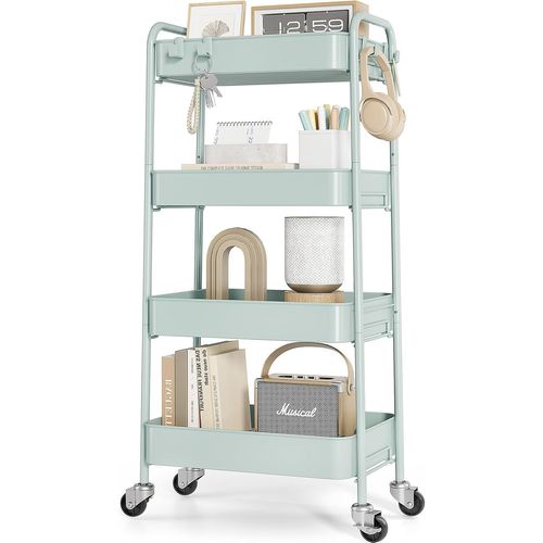 asas-Chariot De Rangement EnMétal À 4 Niveaux Sur Roulettes,Pour Livres De Beauté,Thé,Art Du Thé,Pour LaMaison,La Salle De Bain,La Cuisine,Le Linge,Pas Besoin De Vis,Chariot Utilitaire