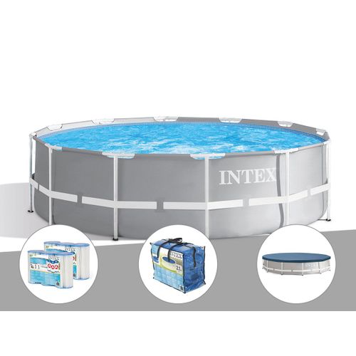Kit piscine tubulaire Intex Prism Frame ronde 3,66 x 1,22 m + B?che ? bulles + 6 cartouches de filtration + B?che de protection
