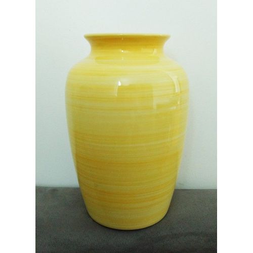 Vase Jaune Peint A La Main. Faria & Bento. Ceramique. 25,5 Cm.