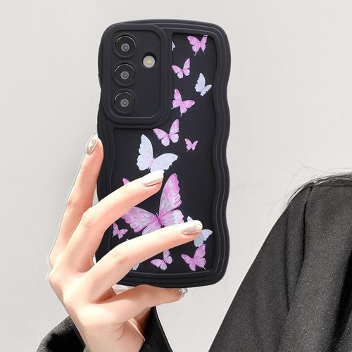 Coque Pour Samsung Galaxy A36 5g, Curly Wave Frame Silicone Étui En Silicone Liquide, Housse De Téléphone En Motif De Papillon Antichoc Tpu Bumper Cover Pour Filles Femme, Noir[Hou995103]