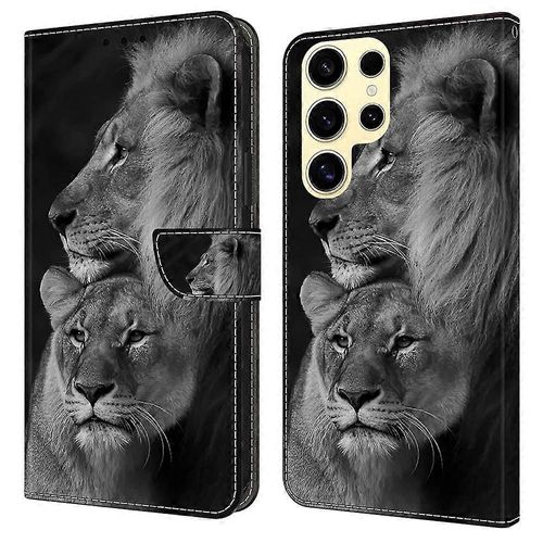 Pour Samsung Galaxy S25 Ultra Coque Fermoir Magnétique Motif 3D Portefeuille En Cuir Couverture de Téléphone - Couple Lion