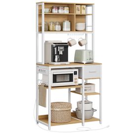 Étagère De Cuisine Avec Multiprise, Bar À Café Avec Étagères Réglables, 40 X 80 X 180,4 Cm, Blanc