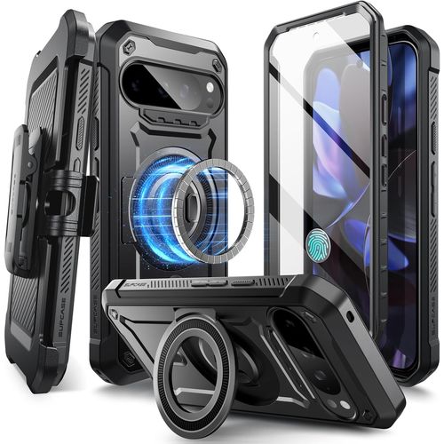 CAUC-Coque pour Google Pixel 9/9 Pro avec support (UBPro Mag), [support MagSafe] [Protection d'écran intégrée et clip ceinture] [Protection de qualité militaire] Coque magnétique pour Pixel 9/9 Pro
