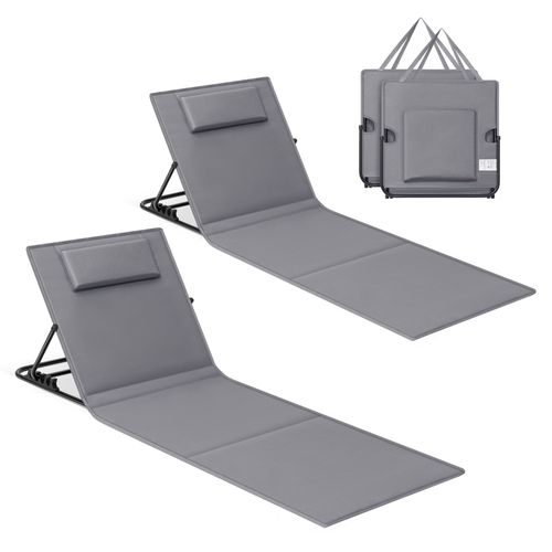 Lot De 2 Chaises Longue, Avec Appui-Tête, Dossier Inclinable, Portable, Avec Bandoulières, Pour Camping, Jardin, Piscine, 158 X 55 Cm, Gris Ardoise