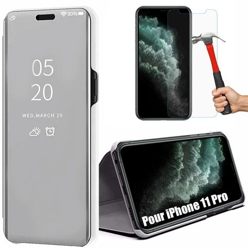 Coque Iphone 11 Pro (5.8"") Lot 2 Verres Trempés Protection Avant Et Arrière Smart View Souple Argente