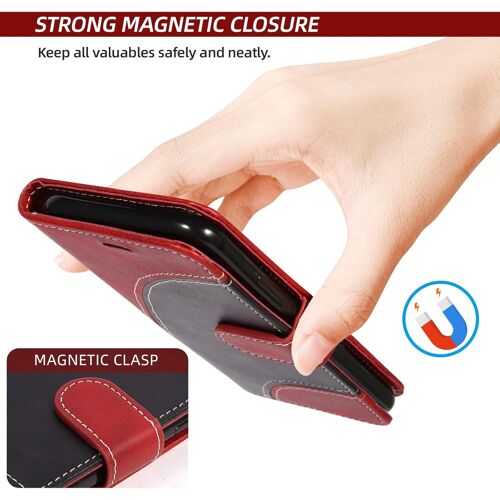 SJZG-Coque Pour Galaxy M32, Portefeuille Etui En Cuir Pu, Magnétique Protection Housse Coque Pour Samsung Galaxy M32, Rouge