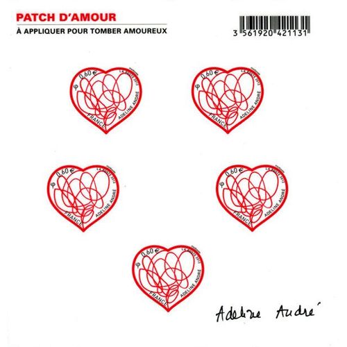 France 2012, Très Beau Bloc Feuillet Neuf** Luxe Yvert 648, Pour La Saint Valentin Les Coeurs D'adeline André, « Patch D'amour À Appliquer Pour Tomber Amoureux», 5 Timbres 648 Auto-Adhésifs.