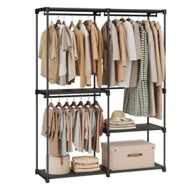 Armoire Chambre, Porte-Vêtements, Penderie, 43 X 138 X 182 Cm, 3 Compartiments De Suspension, Avec Étagères, Grande Capacité, Noir