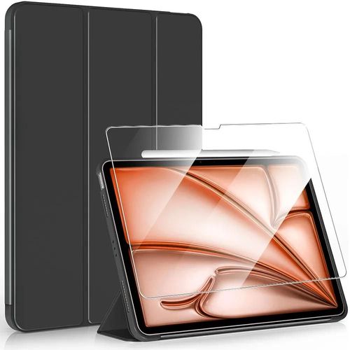 Coque + Verre Trempé Pour Ipad Air 11 Pouces M2/M3 2024 2025, Protection Slim Avec Fonction Support - Noir - E.F.Connection