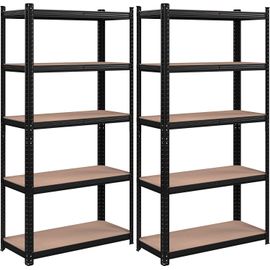 Lot De 2 Étagères De Rangement À 5 Niveaux, 40 X 90 X 180 Cm, Capacité 875 Kg, Planches Réglables, Style Industriel, Pour Cuisine, Salon, Noir
