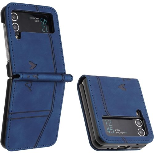 Kal-Coque Pour Samsung Galaxy Z Flip 4, Etui Coque Samsung Z Flip 4, Housse Samsung Z Flip 4, Protection Etui À Rabat Housse En Cuir Pu Avec Antichoc Tpu Flip Housse Pour Samsung Z Flip 4 (Bleu)