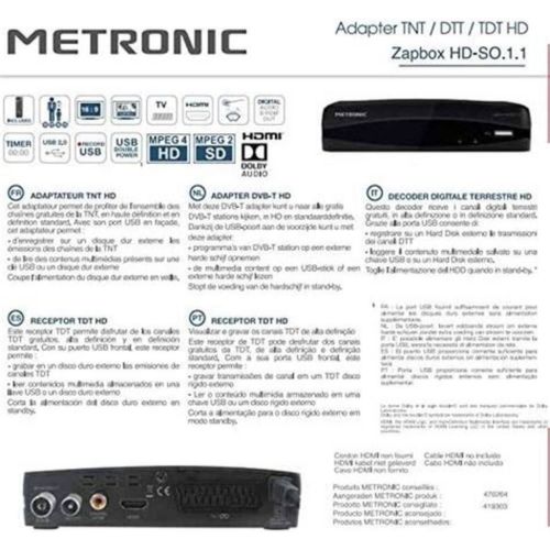 Adaptateur TNT TNT HD  DTT TDT2-HD TDT HD Zapbox HD-SO.1.1 de Metronic HDMI USB record enregistrement USB double power décodeur digital terrestre 'TV télévision démodulateur adapter DVB-T HD 441615
