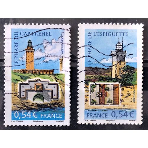 Les Phares - Cap Fréhel 0,54 Euros (Très Joli N° 4112) + L'Espiguette 0,54 Euros (Très Joli N° 4113) Obl - France Année 2007 - Brn83 - N33712