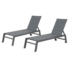Lot De 2 Bains De Soleil Barbados En Textilène Gris - Aluminium Gris Anthracite