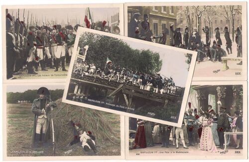 Napoléon - Film Pathé Frères Muet Historique 1909 Lucien Nonguet - Avec Maximilien Charlier Rôle De Napoléon Bonaparte - Chaque Affiche 14x9cm - 5 Cartes Postales Cinéma Couleurs Photographie Ed. Rex