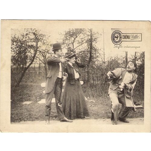 Idylle Interrompue * Film Muet Pathé Frères 1908 * 1 Photo De Cinéma Héliogravure Sur Papier Cartoline N&b Originale De 1908 * Petite Affiche De 13.5x18 Cm