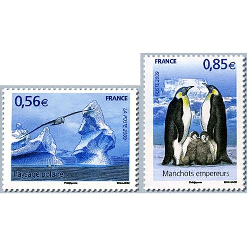 France 2009, Très Beaux Timbres Neufs** Luxe Yvert 4350 Et 4351, Protection Des Pôles, Paysage Polaire Et Manchots Empereur.
