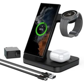 Chargeur Sans Fil,Station De Charge Rapide 3 En 1 Compatible Avec Samsung Galaxy Watch 5/4/3,Samsung S23/S22 Ultra/S21/S20/Note20,Galaxy Buds