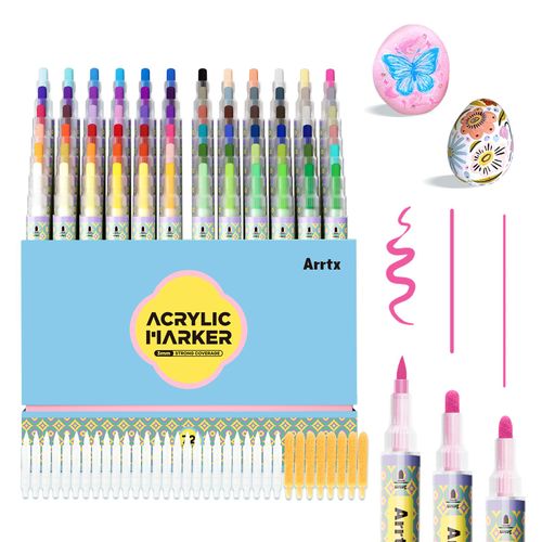 Arrtx Feutre Acrylique, Lot De 72 Stylos De Peinture Acrylique À Pointe Moyenne De 3 Mm, Non Toxiques, À Base D'Eau, Séchage Rapide Pour Artistes, Peinture Sur Roche, Bois, Toile, Loisirs Créatifs