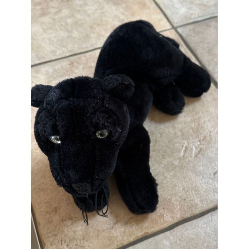 Peluche Panthère Noire noir CE Lascar doudou yeux gris vert 