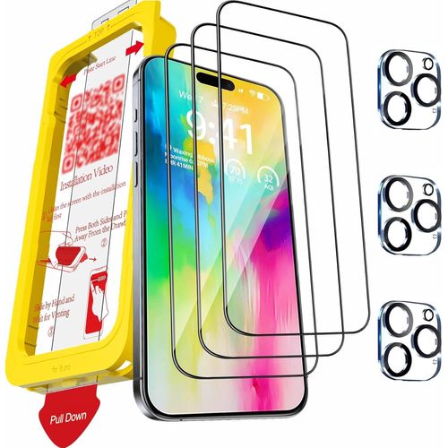 3 Pièces Verre Trempé Pour Iphone 16 Pro Couverture Complète Avec 3 Pièces Caméra Arrière Protection Accessoire,9h Protection Écran[Lot6192153]