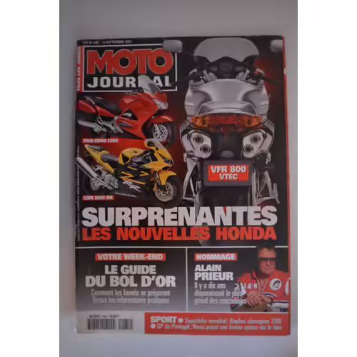 Moto Journal 1485 De 2001 Honda 1260 Pan European,Honda Vfr 800 Vtec,Prieur,Guide Bol D'Or,