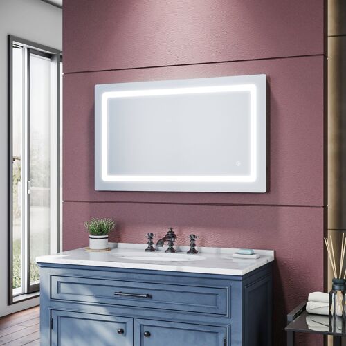 Miroir de Salle de Bain avec Éclairage LED 100x60cm avec Prise pour Rasoir Miroirs de Salle de Bain Mural Fonction Anti-buée Miroirs LED