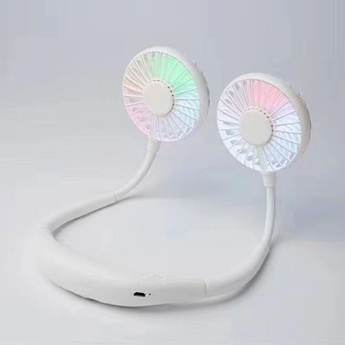 Blanc - Ventilateur de cou, ventilateur portable, mini ventilateur USB, ventilateur de cou portable rechargeable, 3 vitesses, double tête, adapté à l'extérieur, au camping et au bureau (1 pièce)