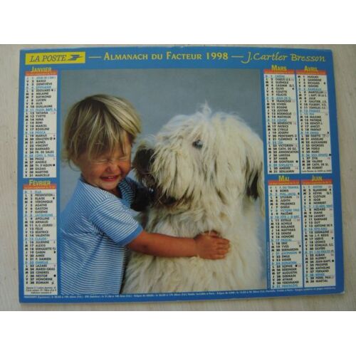 Almanach/Calendrier Facteur 1998 " Petites Filles Avec Gros Et Petit Chiens "Editions J. Cartier Bresson/La Poste