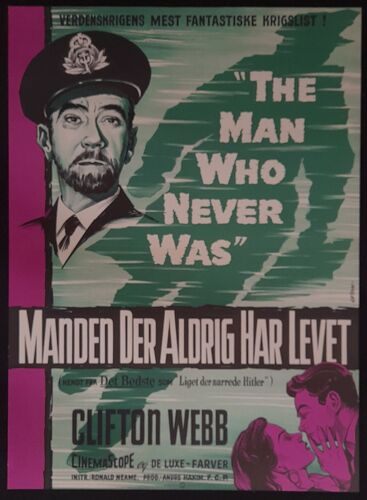 L'homme Qui N'a Jamais Existé - The Man Who Never Was - Film Guerre 1956 Réalisé Ronald Neame Avec Clifton Webb , Gloria Grahame , S. Boyd - Affiche De Cinéma Originale Danoise - Danish Movie Poster