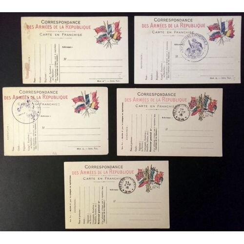 14-18 : Lot De 5 Cartes Drapeaux Vierges En Franchise, Correspondance Des Armées De La République