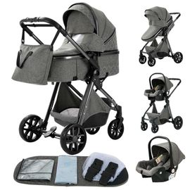 Poussette 3 En 1 Bébé Combinée Siège-Auto Nacelle Trio Réversible Réglable Haute Qualité Roue Increvable Canne - Dark Grey
