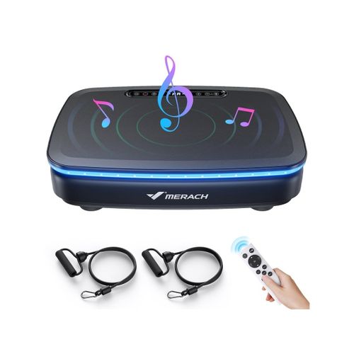 Plateforme Vibrante Motorisée Merach, 7 Programmes, 99 Vitesses, Télécommande, Bluetooth, Écran Led, Antidérapant, 150kg Max, Noir