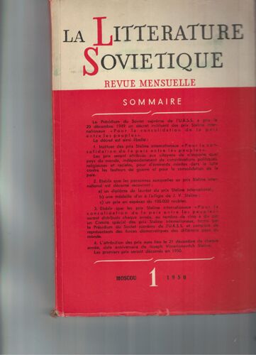 La Littérature Soviétique N° 1 1950