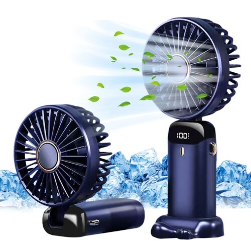 Reve Nouveau Mini Ventilateur à Main USB Portatif Portable Ventilateur De Bureau, Petit Ventilateur de Poche 5 Vitesses Avec Base, Ventilateur de Bureau Pliable Pour Bureau, Extérieur (Bleu foncé)