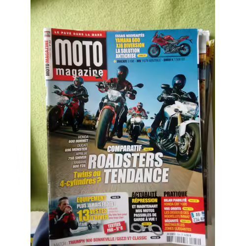 Moto Magazine 254 De 2009 Yamaha Xj6 Diversion,Ducati 1198s,Mv Agusta 1078 Brutale Rr,Bmw K1300gt,Honda 125 Cbf,Aprilia 750 Shiver,Ducati 696 Monster,Honda Cb600 Hornet Abs,Yamaha Fz6,Moto Guzzi 750 V