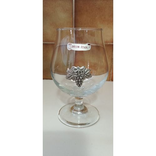 Verre À Cognac Vintage En Cristal Décor Étain