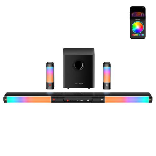 Kit d'enceintes de caisson de basses amovibles Ultimea Apollo S70 Ultra 7.1 canaux, éclairage dynamique, puissance de crête de 410 W, contrôle par application, égaliseur 10 bandes
