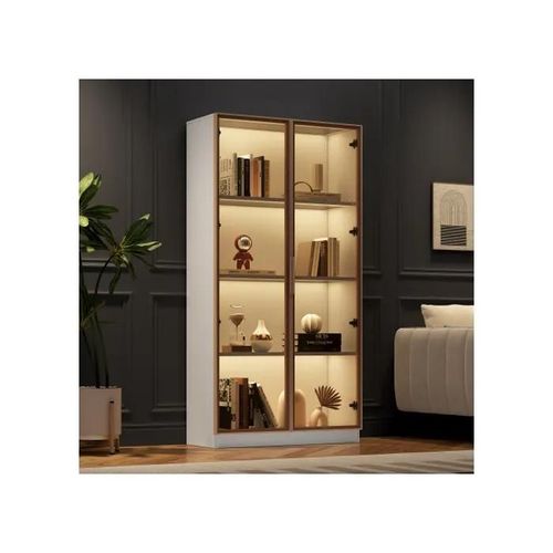 Vitrine En Verre Avec Éclairage Led 16 Couleurs, Vitrine À Double Porte Avec Étagères Mobiles, 80*40*160 Cm