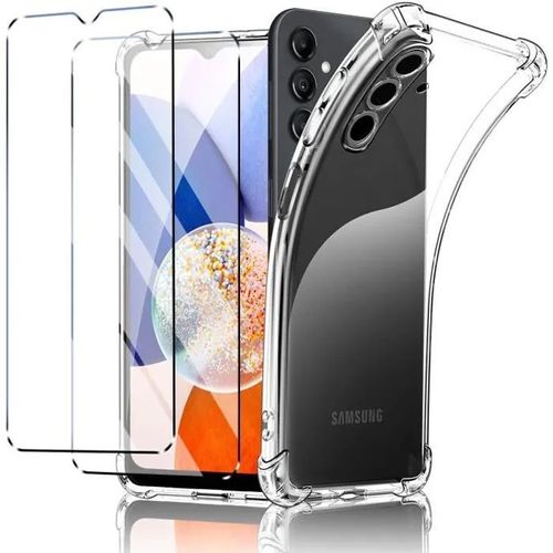 Coque Pour Samsung Galaxy A14 4g/5g Avec 2 Verre Trempé,Transparent Coque De Protection En Silicone Antichoc Coins Renforcés - Hqselection®