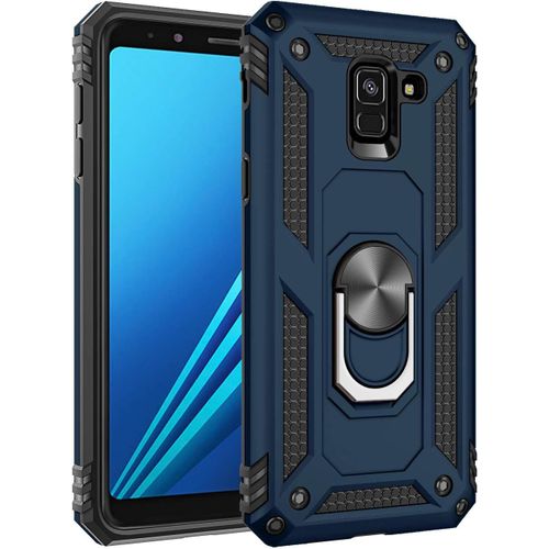 Coque Galaxy A8 2018/A530F, Support De Bague En Métal, Pivots De Rotation À 360 ° & 180 °. Étui De Protection Slim Soft Tpu + Pc, Compatible Avec Support De Voiture Magnétique - Bleu