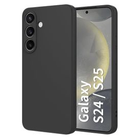HQSELECTION® Coque Mat Noir pour Samsung Galaxy S25 5G, Étui Housse Arrière Souple en TPU Silicone