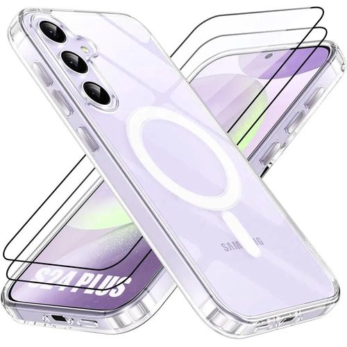 Coque + 2 Verres Trempés pour Samsung Galaxy S24 Plus (S24+) - Protection Silicone avec Cercle Magnétique - E.F.Connection