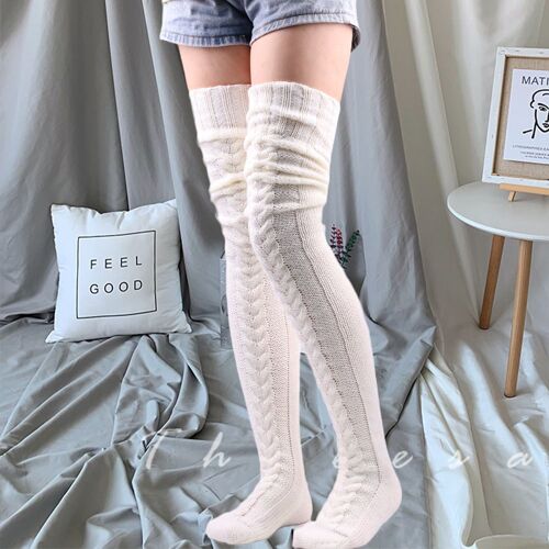 1 Paires Bottes En Laine Chaudes Chaussettes Automne Hiver Chaussettes Hautes Solides Chaussettes Empilées Chaussettes Épaisses Chaussettes Femmes Blanc