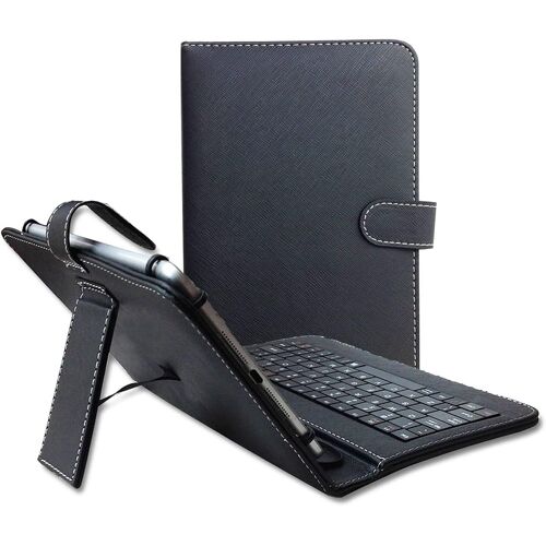 Keyboard Case for 10.1 Inch Tablet, Universal Keyboard Case with QWERTY Keyboard for 9/9.7/10/10.1 Inch Tablet Compatible with Samsung Lenovo Huawei (Micro USB Plug+Type C Adapter)
