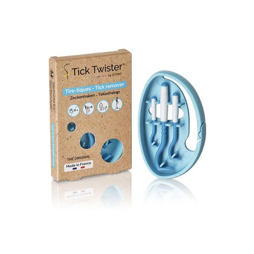 Clipbox Tick Twister® Bleue / Tire Tique Pour Humain, Chien, Chat / Pince A Tique X3 Avec Clipbox Et Boîte En Carton Recyclable / Retrait Sans Douleur Et En Quelques Secondes / Fabriqué En France