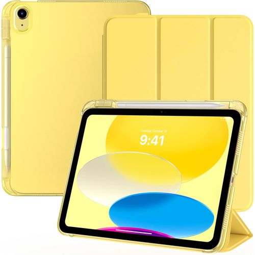 Coque Pour Ipad 11 Pouces(A16) 2025, Ipad 10ème Génération 10,9 Pouces 2022 Avec Porte-Stylet, Légère & Mince Étui Arrière Translucide, Réveil/Sommeil Auto, Jaune Clair