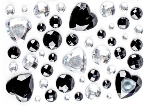 Stickers Strass Coeur Noir 0,5 À 2 Cm 50 Pièces