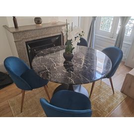 Table Ronde De Salle À Manger Marbre Et 4 Chaises En Velours